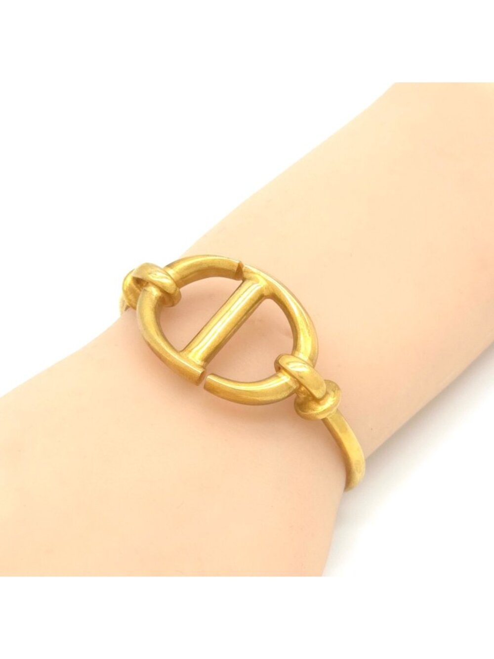 Dior CD Navy Bangle Bracelet 14.7 Gold Tone Metal Antique Polished Opening